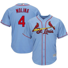 Load image into Gallery viewer, Yadier Molina St. Louis Cardinals Majestic Alternate Cool Base Player Jersey – Horizon Blue/Cream