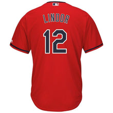 Load image into Gallery viewer, Francisco Lindor Cleveland Indians Majestic Alternate 2019 Cool Base Player Jersey – Scarlet/White