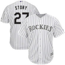 Load image into Gallery viewer, Trevor Story Colorado Rockies Majestic Home Official Cool Base Player Jersey - White/Purple